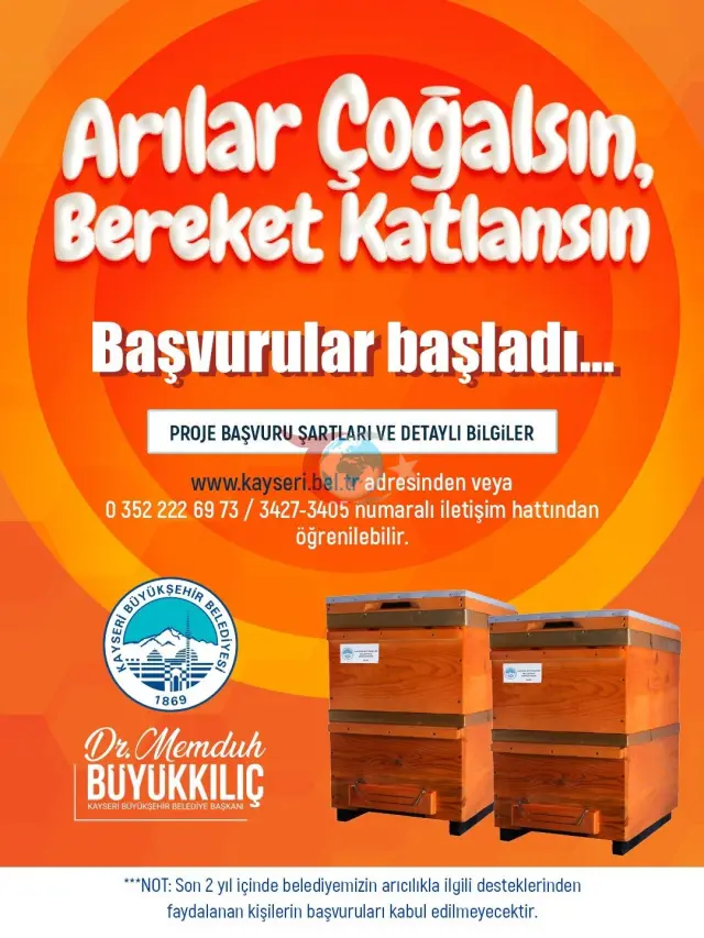 Kayseri'de 'Arılar Çoğalsın, Bereket Katlansın' Projesi Başvuru Süreci Başladı