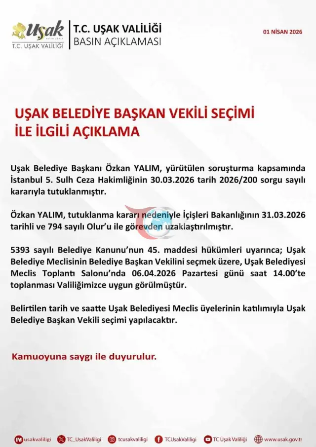 Uşak'ta Belediye Başkan Vekili Seçimi İçin Hazırlıklar Başladı