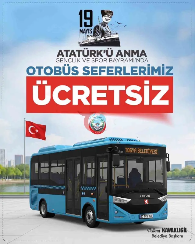 Tosya'da 19 Mayıs'ta Ücretsiz Toplu Taşıma İmkanı