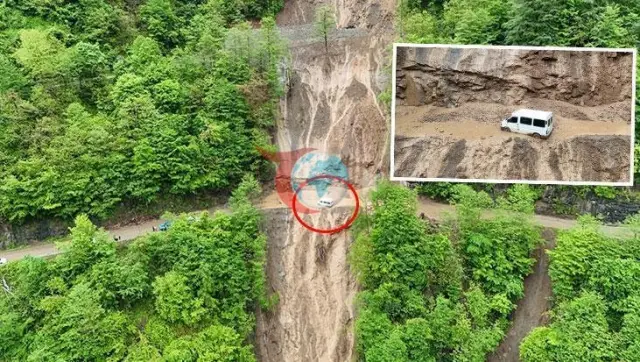 Trabzon'da Heyelan Tehlikesi: Minibüs Çamura Saplandı
