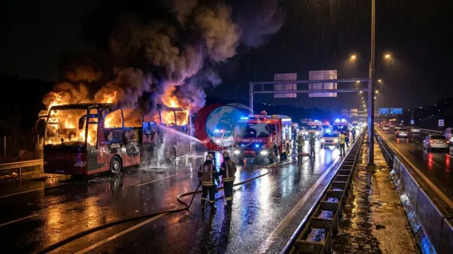 Kuzey Marmara Otoyolu'nda Yolcu Otobüsü Alev Alev Yandı: 2 Ölü, 4 Yaralı