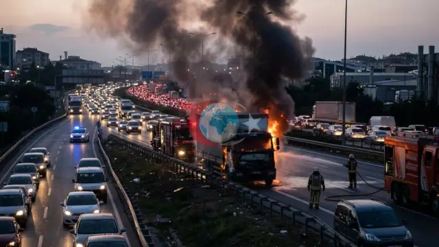 İstanbul TEM şosesində qorxulu TIR yanğını: Nəqliyyat iflic oldu!