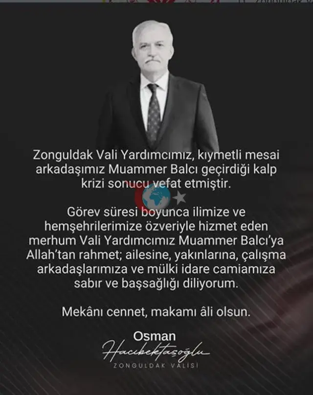 Zonguldak Vali Yardımcısı Muammer Balcı Kalp Krizi Sonucu Hayatını Kaybetti