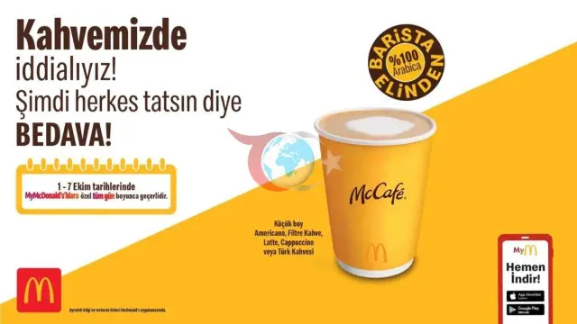 McDonald's Түркия 1-7 қазан аралығында тегін кофе науқанын бастады