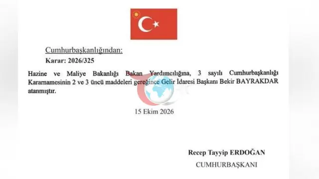 Gelir İdaresi Başkanı Bekir Bayrakdar Hazine ve Maliye Bakan Yardımcılığına Atandı