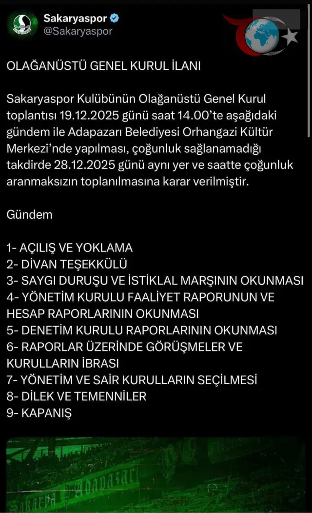 Sakaryaspor’da Yeni Dönem Başlıyor: Olağanüstü Genel Kurul Kararı Alındı