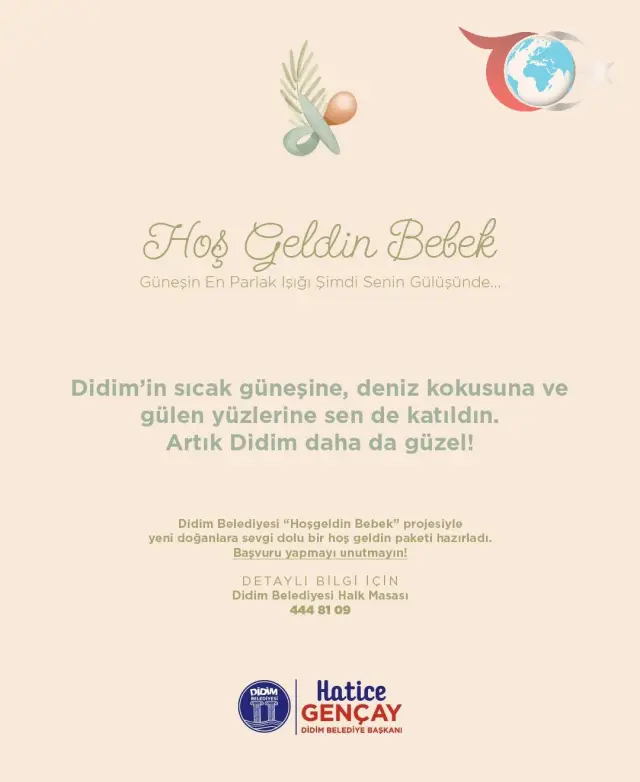 Didim Belediyesi'nden Bebeklere Sevgi Dolu Karşılama: "Hoş Geldin Bebek" Projesiyle Mutluluk Dağıtılıyor