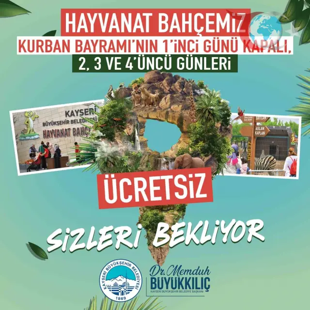 Kayseri'de Bayram Coşkusu: Hayvanat Bahçesi Üç Gün Ücretsiz Ziyarete Açılıyor