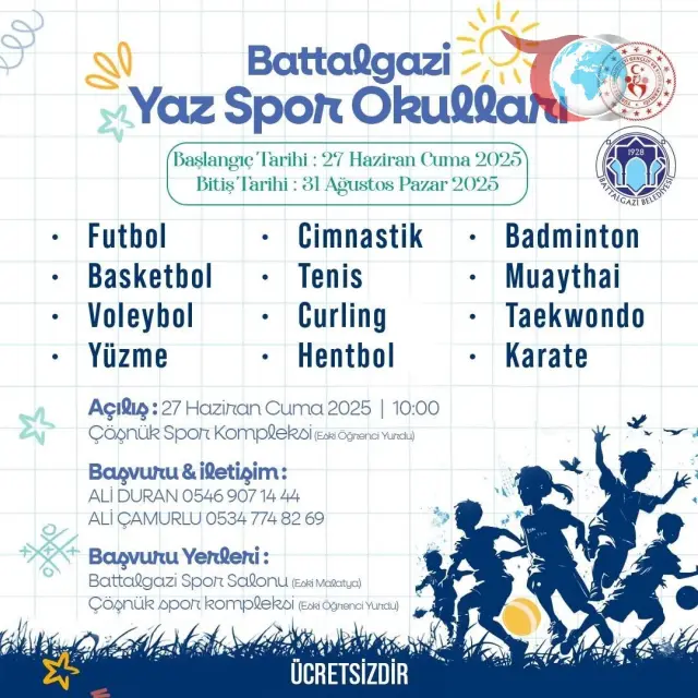 Battalgazi Belediyesi'nden Çocuklara Spor Dolu Yaz Tatili Fırsatı