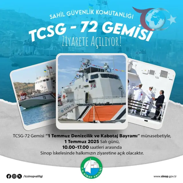 Sinop'ta Denizcilik ve Kabotaj Bayramı Heyecanı: TCSG-72 Gemisi Ziyarete Açılıyor