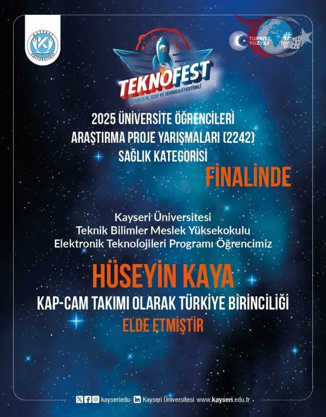 Kayseri Üniversitesi Öğrencisi TEKNOFEST'te Türkiye Birincisi Oldu