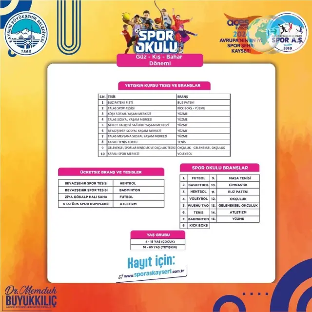 Kayseri Büyükşehir Belediyesi'nden Sporseverlere Güz Dönemi Sürprizi