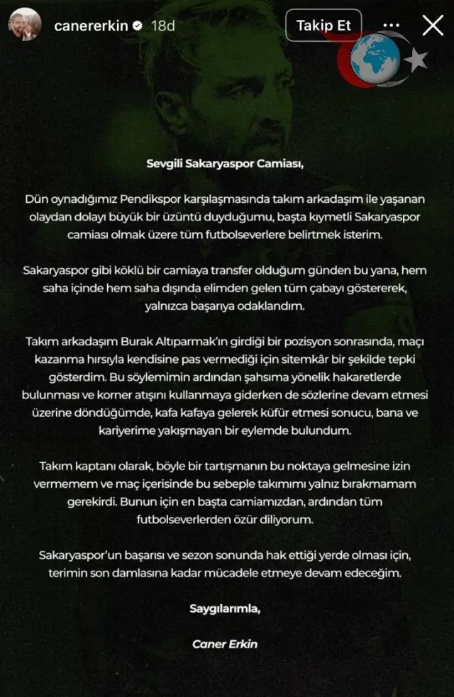 Caner Erkin'den Burak Altıparmak Olayı Sonrası Açıklama: "Kariyerime Yakışmadı"