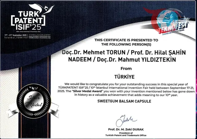 MSKÜ Öğretim Üyesi Sığla Yağı Kapsülü Patentiyle Gümüş Madalya Kazandı