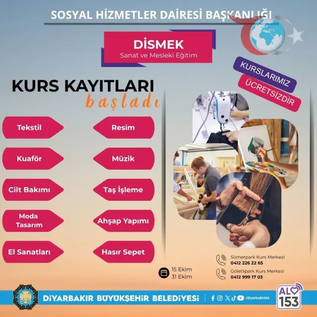 Diyarbakır Büyükşehir Belediyesi'nden Sanat ve Meslek Kurslarına Büyük Fırsat