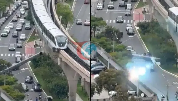 Brezilya'nın Sao Paulo kentinde monoray hattına vinç devrildi