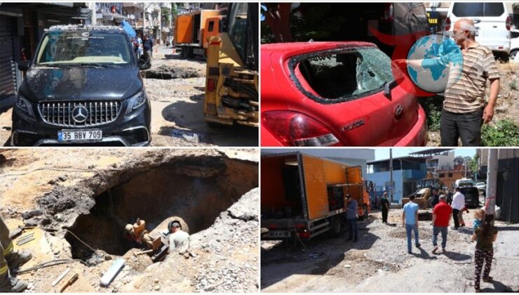 İzmir’de Su Borusu Patladı, Taşlar Yağdı, Araçlar Zarar Gördü