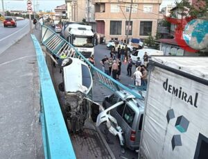 Otomobil İstinat Duvarından Düştü, 4 Araça Zarar Verdi