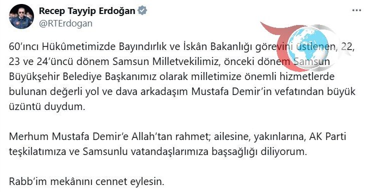 Mustafa Demir’in Vefatı Üzerine Cumhurbaşkanı Erdoğan’dan Duygusal Mesaj