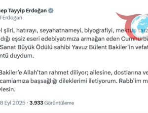 Ünlü Edebiyatçı Yavuz Bülent Bakiler’in Vefatına Erdoğan’dan Başsağlığı Mesajı